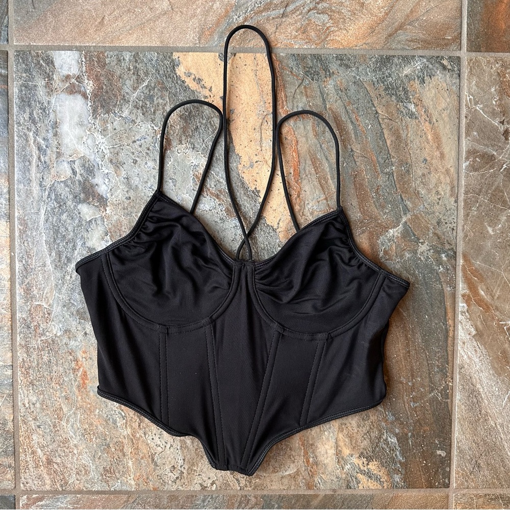Shein Asymmetrical Hem Bustier Cami Top NWOT Size Medium Black - Picture 8 of 8